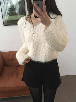 Fluffy Poodle V-neck Knit