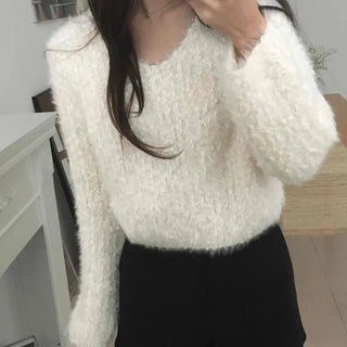 Fluffy Poodle V-neck Knit