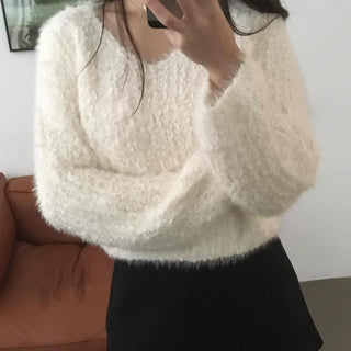 Fluffy Poodle V-neck Knit