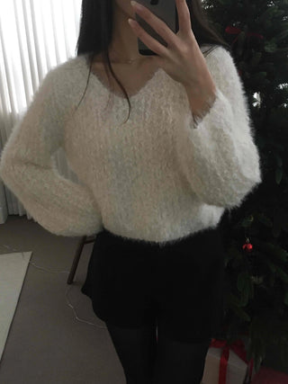Fluffy Poodle V-neck Knit