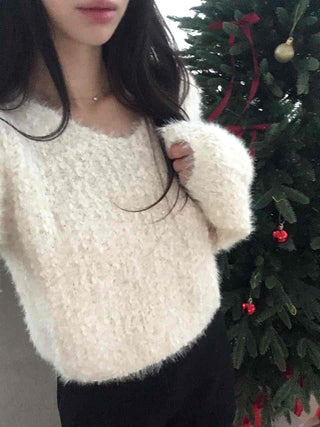 Fluffy Poodle V-neck Knit