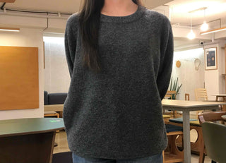 Ray Natural Mock Neck Slit Side Loose Fit Knit