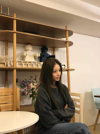 Ray Natural Mock Neck Slit Side Loose Fit Knit