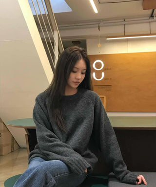 Ray Natural Mock Neck Slit Side Loose Fit Knit