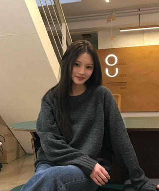 Ray Natural Mock Neck Slit Side Loose Fit Knit