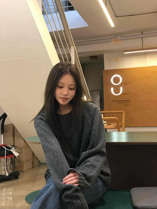 Ray Natural Mock Neck Slit Side Loose Fit Knit