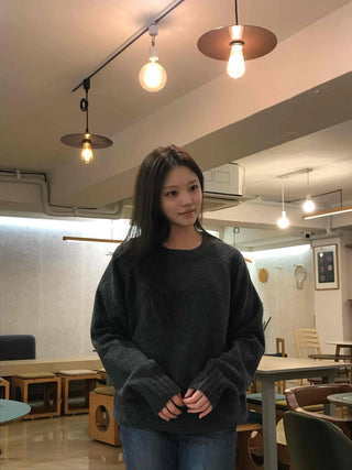 Ray Natural Mock Neck Slit Side Loose Fit Knit