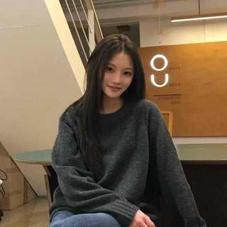 Ray Natural Mock Neck Slit Side Loose Fit Knit