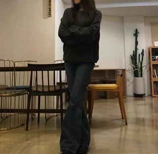 Ray Natural Mock Neck Slit Side Loose Fit Knit