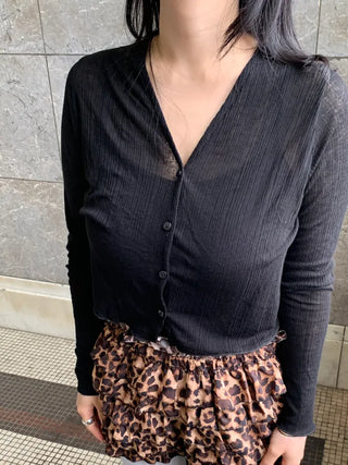Jeran Delicate See-through Button Crop Cardigan