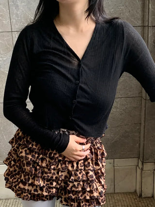 Jeran Delicate See-through Button Crop Cardigan