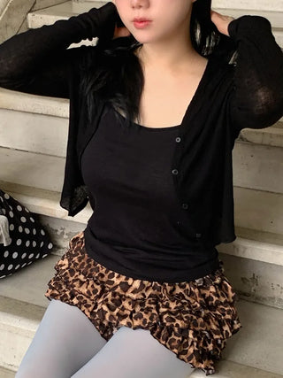 Jeran Delicate See-through Button Crop Cardigan