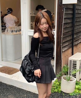 Romantic Shirred Halter Square Neck Slim Long Sleeve T-shirt
