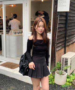 Romantic Shirred Halter Square Neck Slim Long Sleeve T-shirt