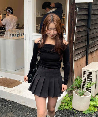 Romantic Shirred Halter Square Neck Slim Long Sleeve T-shirt