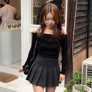 Romantic Shirred Halter Square Neck Slim Long Sleeve T-shirt