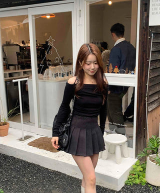 Romantic Shirred Halter Square Neck Slim Long Sleeve T-shirt
