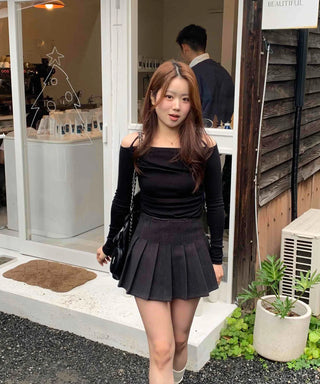 Romantic Shirred Halter Square Neck Slim Long Sleeve T-shirt