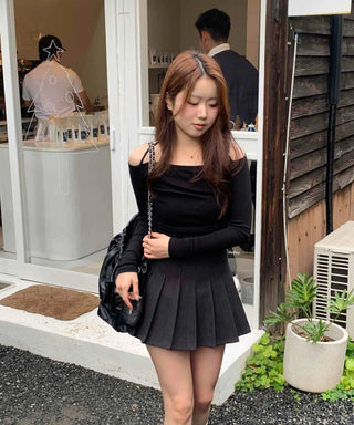 Romantic Shirred Halter Square Neck Slim Long Sleeve T-shirt