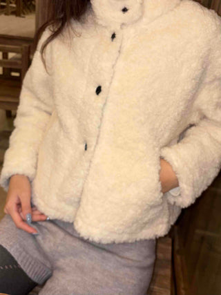 Warm Touch Round Neck Cropped Sherpa Fleece Jacket