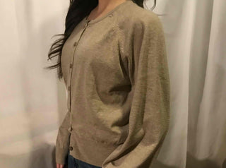 Retro Pleated Sleeve Band Collar Button Knit Cardigan