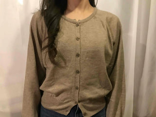 Retro Pleated Sleeve Band Collar Button Knit Cardigan