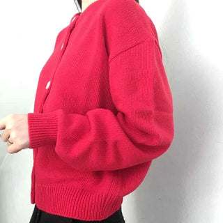 Basic Loose Fit V-Neck Knit Cardigan