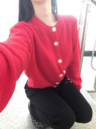 Basic Loose Fit V-Neck Knit Cardigan