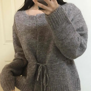 Fuzzy Wool Mix Drawstring Short Cardigan