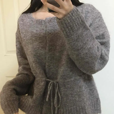 Fuzzy Wool Mix Drawstring Short Cardigan