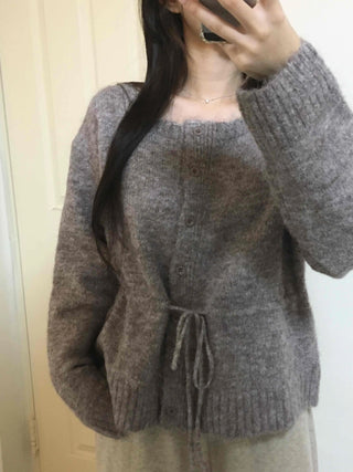 Fuzzy Wool Mix Drawstring Short Cardigan