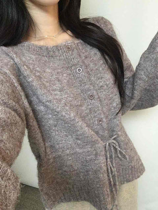 Fuzzy Wool Mix Drawstring Short Cardigan