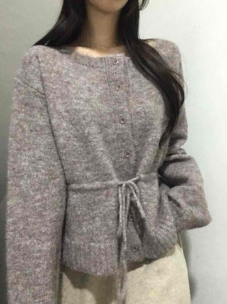 Fuzzy Wool Mix Drawstring Short Cardigan
