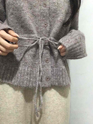Fuzzy Wool Mix Drawstring Short Cardigan