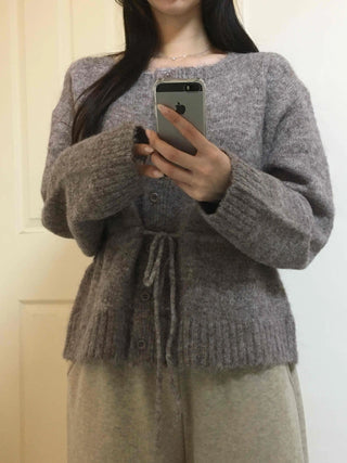 Fuzzy Wool Mix Drawstring Short Cardigan