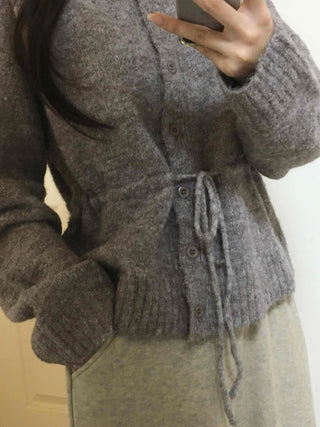 Fuzzy Wool Mix Drawstring Short Cardigan