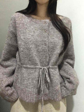 Fuzzy Wool Mix Drawstring Short Cardigan