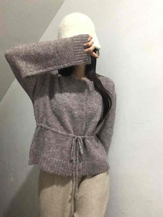 Fuzzy Wool Mix Drawstring Short Cardigan