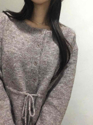 Fuzzy Wool Mix Drawstring Short Cardigan