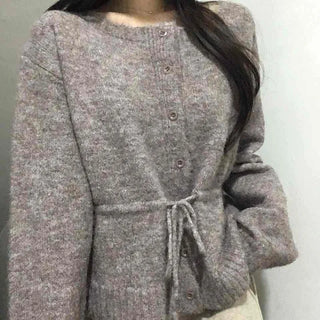 Fuzzy Wool Mix Drawstring Short Cardigan