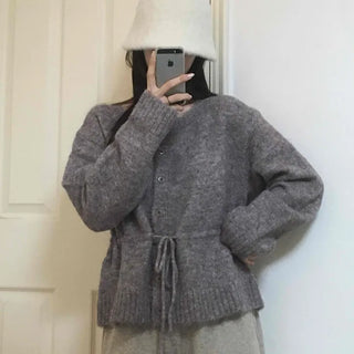 Fuzzy Wool Mix Drawstring Short Cardigan