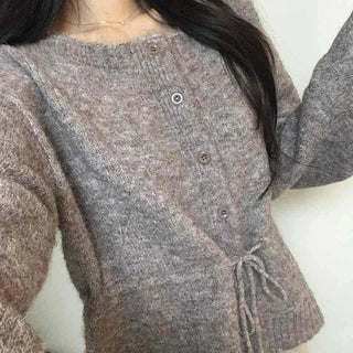 Fuzzy Wool Mix Drawstring Short Cardigan
