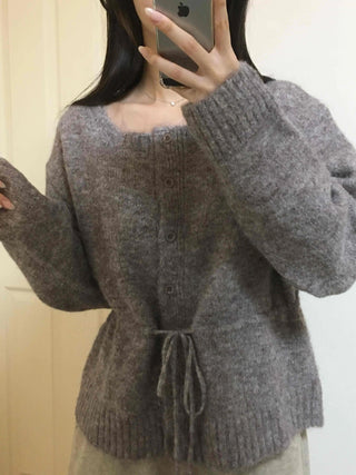Fuzzy Wool Mix Drawstring Short Cardigan