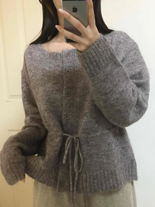 Fuzzy Wool Mix Drawstring Short Cardigan