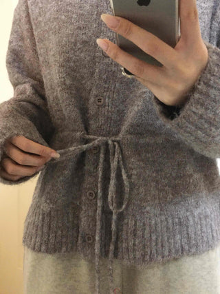 Fuzzy Wool Mix Drawstring Short Cardigan