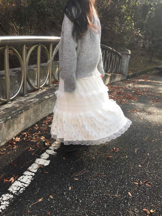 Romantic Embroidered Lace Tiered Long Skirt