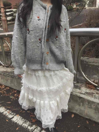 Romantic Embroidered Lace Tiered Long Skirt