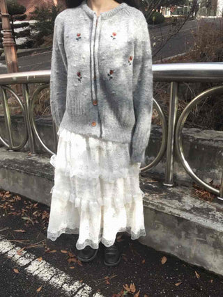 Romantic Embroidered Lace Tiered Long Skirt