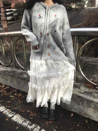 Romantic Embroidered Lace Tiered Long Skirt