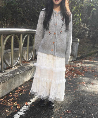 Romantic Embroidered Lace Tiered Long Skirt